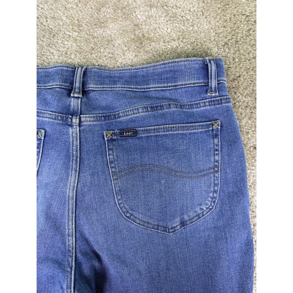 Lee Slim Fit Straight Leg Mid Rise Jeans Womens 14 Blue Denim Dark Wash D233 - Picture 6 of 14